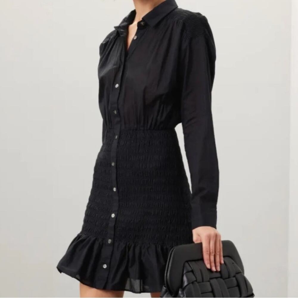 Veronica Beard Newport Dress In Black Shirtdress Smocked Button Down US 2 $398